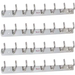 L Shape 8 Pin Hook Stainless Steel Bathroom Cloth Hooks / Hanger / Key Holder / Door Wall Robe Hooks Rail for Hanging Keys, Clothes, Towel Hook Rail Stainless Steel Steel Dress Pack of 6 Hangers For Dress-1