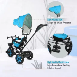 duggi muggi Model Canopy Tricycle with Soft Seat,Front-Back Basket,Parental Push Handle,Bell New Model Canopy Tricycle for Babys with New Colours Tricycle image 4
