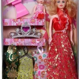 Doll Set with Accessories for Girls/Plastic doll set Fashionable Princess Dolls Collection Pretty Girl Doll Set (Multicolor)(Pink) Red Golden Dress (Multicolor) (Multicolor)-image-102