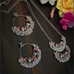 Silver Silver Silver, Pink, Orange Jewel Set-image-58