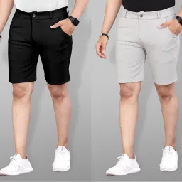Pack of 2 Solid Men Black, Silver Sports Shorts-image-11