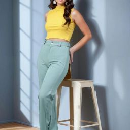 Women Regular Fit Green Viscose Rayon Trousers-image-4