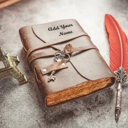 Leather journal with NAME print antique key lock pattern 200 pages 5*7 inches A5 Journal Unruled 200 Pages-image-37