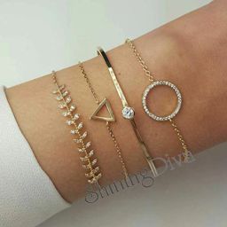 Alloy Cubic Zirconia Gold-plated Bracelet Set-image-76