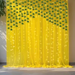Haldi/Wedding/Pooja Backdrop Decoration Kit with Led Light and Yellow Net-0