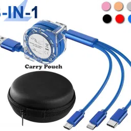 BUFONA Micro USB Cable 1.3 m Multiple Charging 3in1 Retractable USB Data Cable Multi Purpose Charging Cable-48