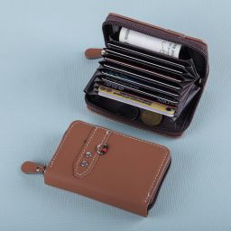 Men & Women Casual Brown Genuine Leather RFID Card Holder-image-59