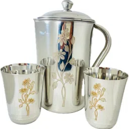 Fancy 100% Stainless Steel Laser printed Jug with 2 pcs Of Glass set Jug Glass Set-picture-41