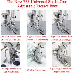 T3 presser foot F88 6-in-1 Presser Foot Multifunctional Adjustable Side Shirring Gathering Positioning Presser Foot for Industrial Sewing Machine with High Shank-picture-1