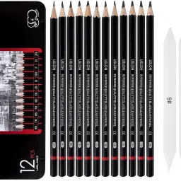 Art 6Pc Blending Stumps + 12pc Sketching/Drawing Pencils, Graphite Pre-Sharpened Pencil-image-5