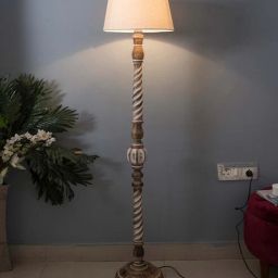 homesake Syra Khadi Cotton Shade Club Floor Lamp With Wood Base-picture-23