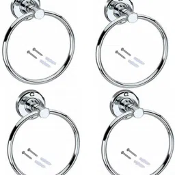 CSD-041 Stainless Steel Towel Ring for Bathroom/Wash Basin/Napkin-Towel Hanger/Bathroom Accessories (Chrome-Round) - Set of 4 SILVER Towel Holder-image-80