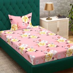 klotthe Pink Floral 300 TC Cotton Blend Single Bedsheet with Pillow Cover-picture-2