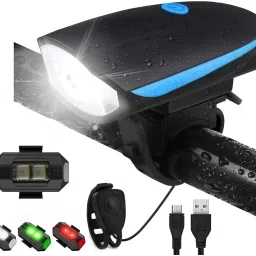 Bicycle LED Headlight and Horn 2 in 1 Rechargeable Waterproof Device 140DB Sound LED Front Rear Light Combo-image-10