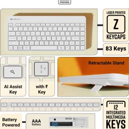 ZEBRONICS Companion 201 Wireless Standard Desktop Keyboard Compatible with Desktop, Laptop, Mac 83 Keys, AI Assist Key, 12 Multimedia Keys, 1600 DPI, 3 Buttons Silent Operation image 4