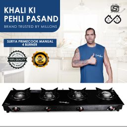 4B STL Plain Toughened Glass Gas stove(Manual,Black) Glass Manual Gas Stove-8