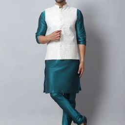 Men Dupion Silk Kurta Pyjama Ethnic Jacket Set-image-22