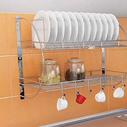 Utensil Kitchen Rack Wallmount Multipurpose Dish Stand Cutlery Stand Silver Color Steel-picture-21