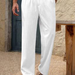 Men Loose Fit White Viscose Rayon Trousers-picture-11