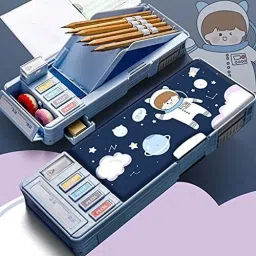 TRENDING HOT SELLING Heavy Quality Made Ideal For Boys&Girl Stationery Organizer Astronaut Spaceman Design Multi Layer Multiple Buttons Plastic Compass Box Art Plastic Pencil Box-image-89
