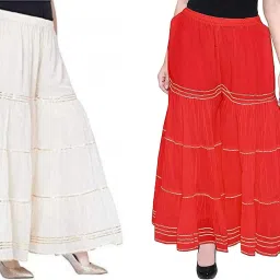 Pack of 2 Women Regular Fit White, Red Viscose Rayon Trousers-image-78