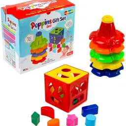 2 in 1 Poppins Gift Set Containing Stack-N-Spin & Shape Sorter Cube-15