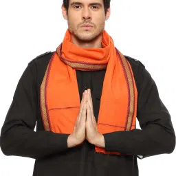 Embroidered Cotton Blend Men Orange Scarf-43