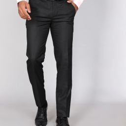 Men Slim Fit Black Polyester Trousers-image-92