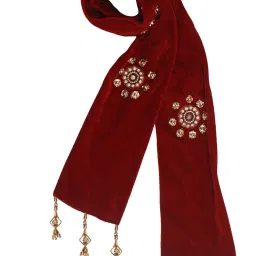 Velvet Solid, Self Design, Embellished Maroon Men Dupatta-picture-26