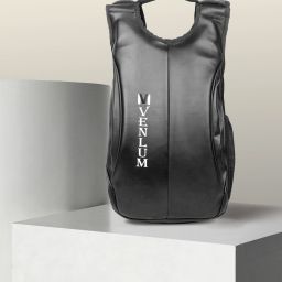 Small 20 L Backpack Unisex Black Coloured Leather Backpack-image-3