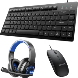 Bestor Set of 3 USB Wired Mini Keyboard,Wired Mouse, & Headphone with Mic 3.5mm Jack Combo Set-6