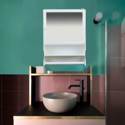 Medium Size (12x16x4) Wht Bathroom Mirror Storage Cabinet With Shelf & Towel Rod 16 Shelf Bracket-86