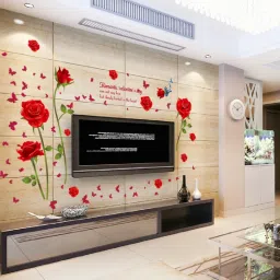 90 cm Red Roses wall sticker for a couple (Finished size on wall - 147(w) X 98(h) cm) Self Adhesive Sticker-0