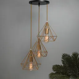 3-lights Round Cluster Chandelier Golden Diamond Hanging Pendant Light with Braided Cord Pendants Ceiling Lamp-image-2