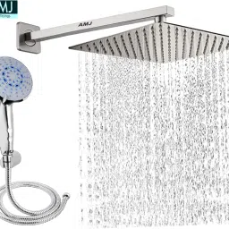 AMJ COMBO of SS304 UltraSlim High Pressure Rainfall Shower Head With Shower Fit Arm HandShower (ABS),SS304 1.5mtr Tube And Hook 10X10+24Inch Arm+HandShower Set)-picture-17