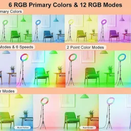 Speeqo Ring Light, 10'' RGB Ring Light with adjustable Tripod Stand, Mini LED Dimmable Selfie Ring Light with Cell Phone Holder Desktop LED Lamp with USB for Makeup, Youtube, Video , Photography, Shooting Ring Flash image 5