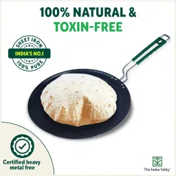 the indus valley Pre-Seasoned Iron Concave Tawa For Dosa/Chapathi With Silicone handle - 10 inch Tawa 25.5 cm diameter image 3