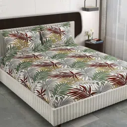 fine tex world Green Floral 220 TC Microfibre King Size Fitted Bedsheet With 2 Pillow Covers-picture-9