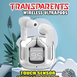crecro Ultrapod Bluetooth Earbuds Headset Crystal Transparent Design,LED Display GR20 Smart Headphones-image-94