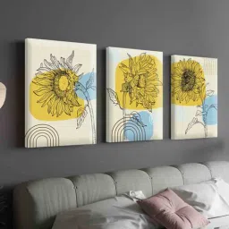 Sunflower Multicolour Engineered Wood (Set of 3) Art Panels-image-94