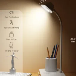 pesca Adjustable Desk Lamp with Pen Stand & Mobile Holder, USB Charging, Touch Control Study Lamp image 4