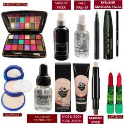 inwish BEST BRAND MAKEUP KIT with FACE POWDER,EYELINER,MASCARA,KAJAL,MAKEUP FIXER,FACE PRIMER,ESSENTIAL OIL FACE SERUM,LIPSTICK,FOUNDATION,EYESHADOW,2 in 1 MAKEUP STICK SET OF 12 PCS-picture-35
