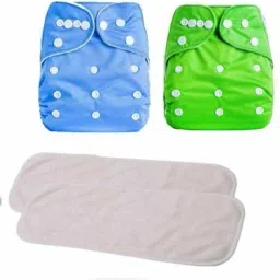 Baby Resuble Cloth Diaper With Insert Blue & Green-32