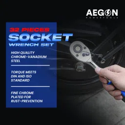 aegon 1/2'' 32 pcs Heavy Duty Chrome Vanadium Combinational Ratchet Auto Repair & DIY Socket Set image 2