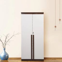 mintwud from pepperfry Elton 2 Door Wardrobe with Adjustable Shelf in Frosty White & Columbian Walnut Finish-picture-13