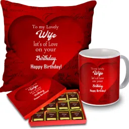 Gift For Wife Birthday Special| Chocolate Gift Box For Birthday| Chocolate Gift For Wife| Chocolate Birthday Gift Pack| Gift For Wife Birthday Special Combo Ceramic, Cotton Gift Box-12