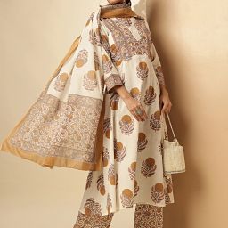 Women Pure Cotton Kurta Palazzo Attached Dupatta Set-image-100