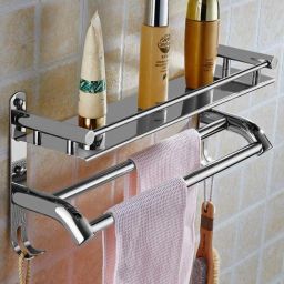 Stainless Steel Double Layer withTowel Rod Stainless Steel Wall Shelf-image-98