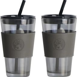 Glass Sipper Coffee Tumbler with Dual Drinking Airtight Lid & Leather Sleeve Glass Tumbler-image-5