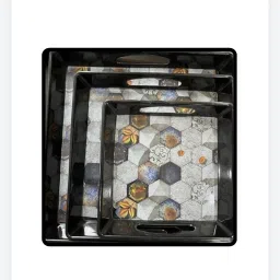 Black Serving Square Tray, Modern & Elegant Finish Design Tray. ( Pack of 3) Tray-19